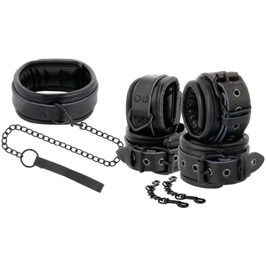 Set di Collare, Manette e Guinzaglio in Pelle Resistente per BDSM